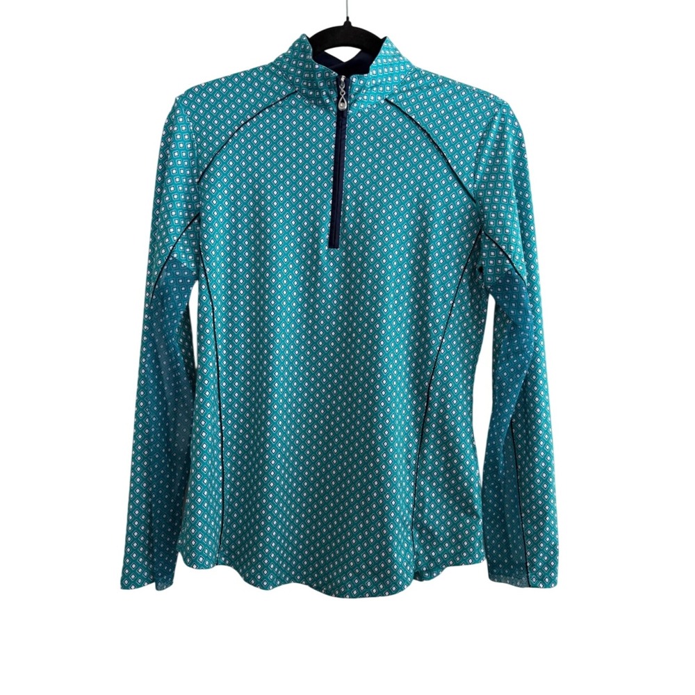 SanSoleil UPF 50 Teal White Geometric Print Long Sleeve Top